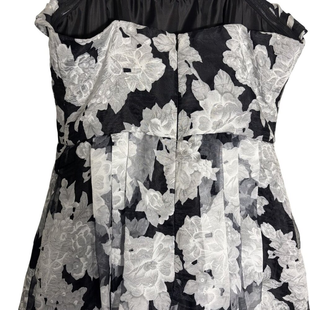 Betsy & Adam Strapless Black & White Floral Print Dress Size 12 Made In USA - Picture 6 of 16